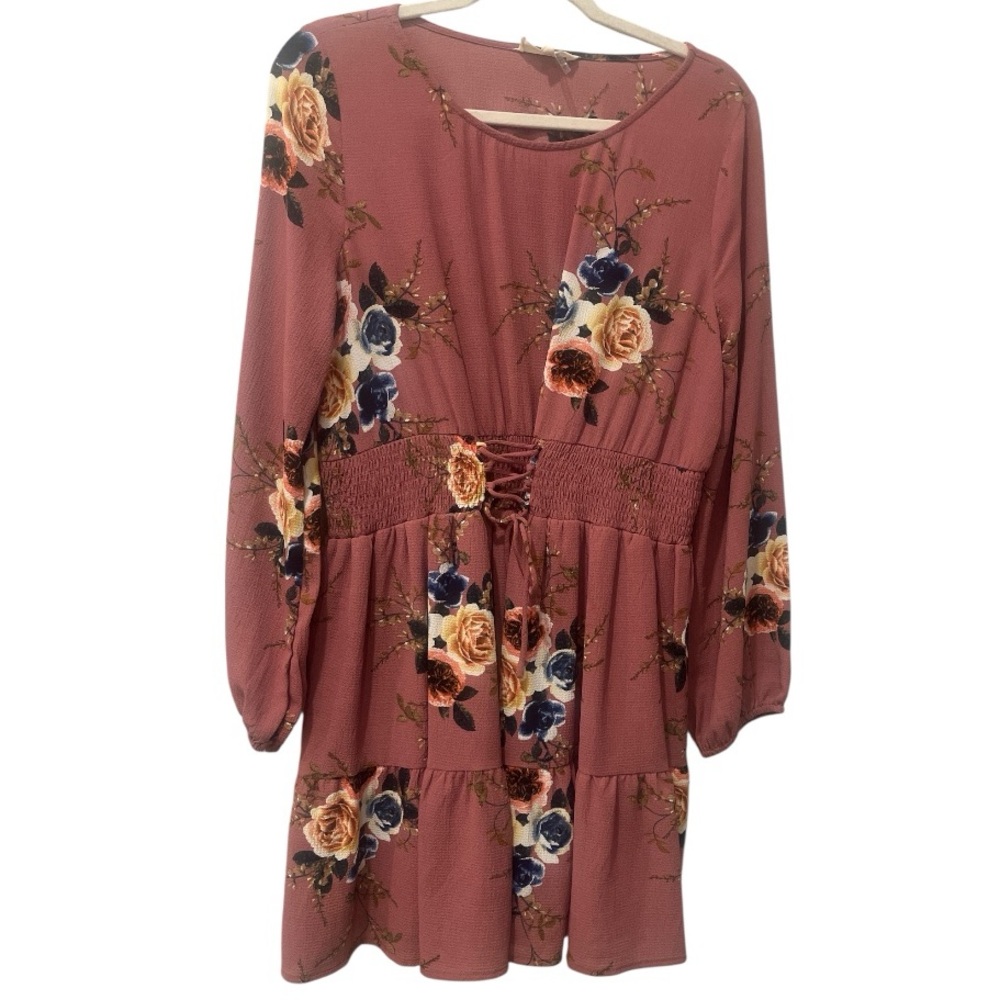Entro Floral Boutique Mini Dress‎ Long Sleeve Spandex Rose Pink size small